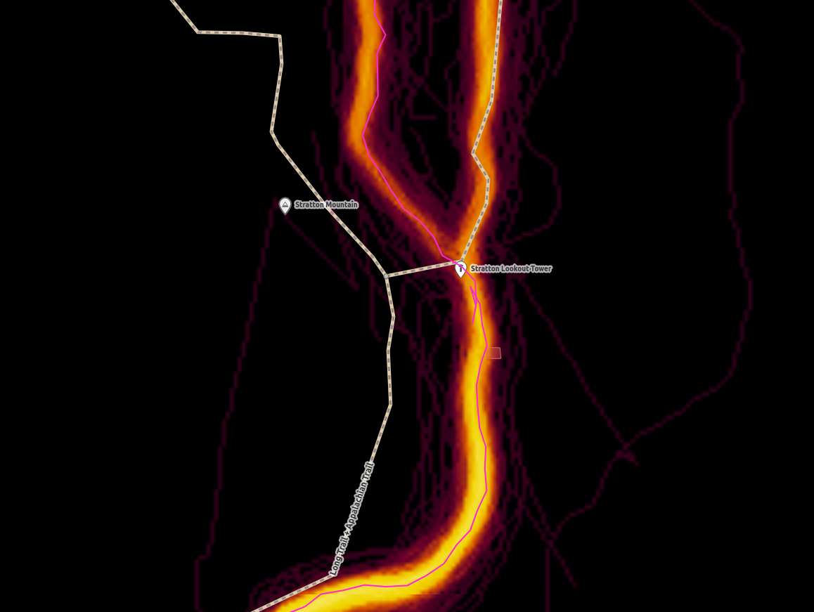 OpenStreetMap iD editor zoomed into the Long Trail on Stratton Mountain.