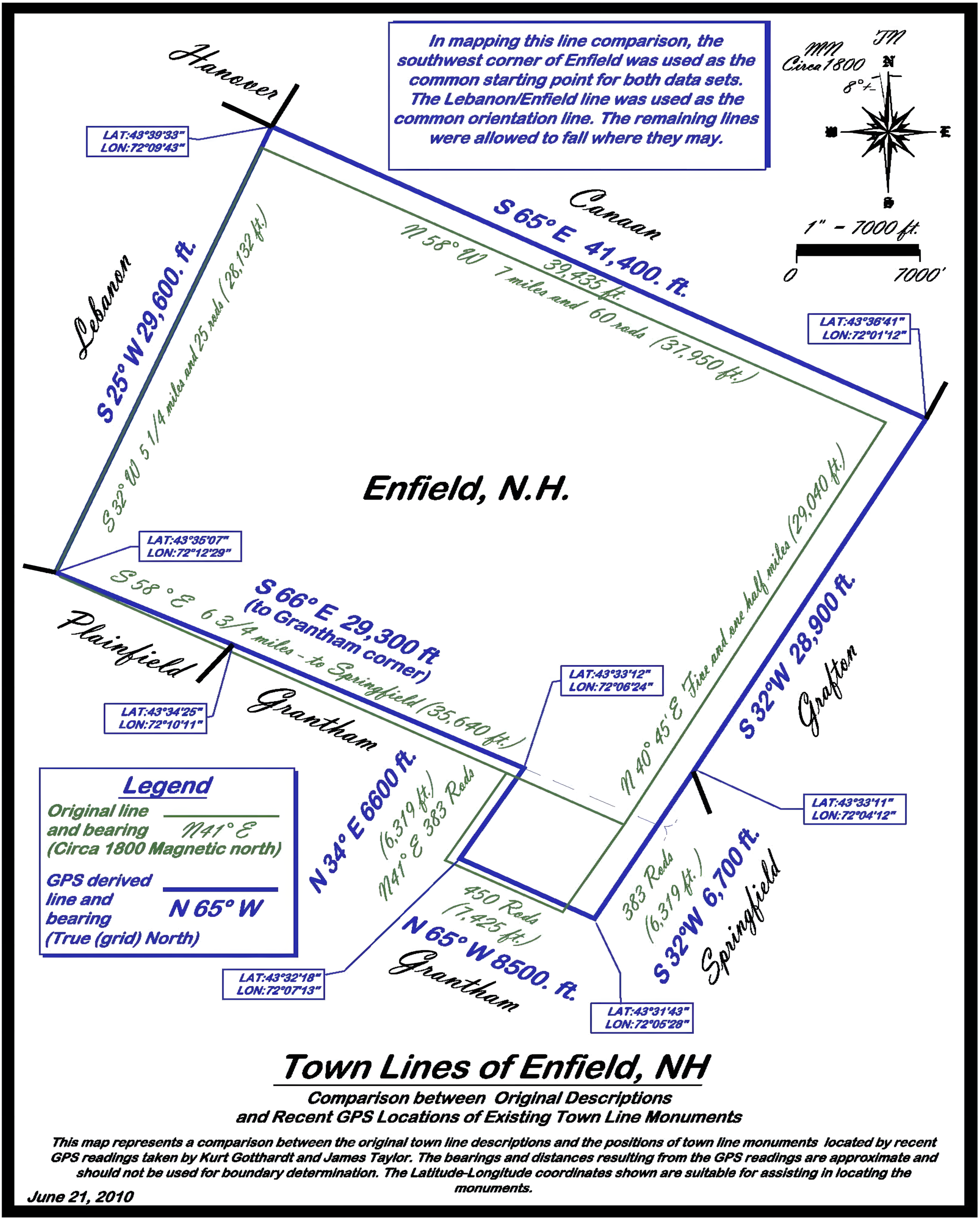 Comparison between Original Descriptions and Recent GPS Locations of Existing Town Line Monuments for Enfield, New Hampshire